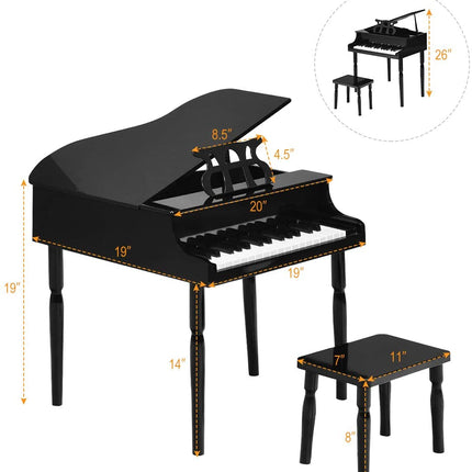 Costzon Classical Kids Piano, 30 Keys Wood Toy Grand Piano with Music Stand and Bench - costzon