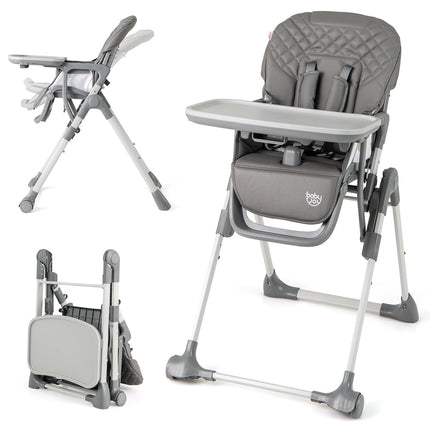 BABY JOY Foldable High Chair for Babies and Toddlers, Portable Adjustable Highchair with Footrest, Detachable Tray