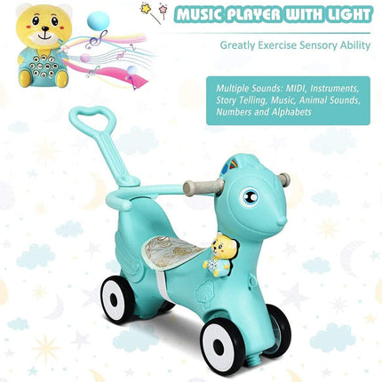 Costzon 4 in 1 Baby Rocking Horse, Ride on Push Car, Push and Ride Racer w/ Music, Green - costzon