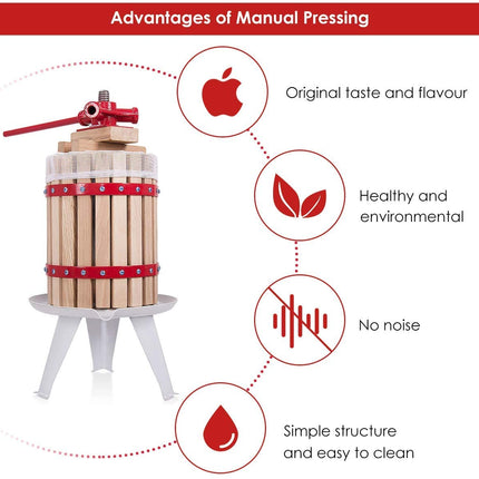 Fruit and Wine Press, 1.6 Gallon /6 Liter Solid Wood Basket - costzon