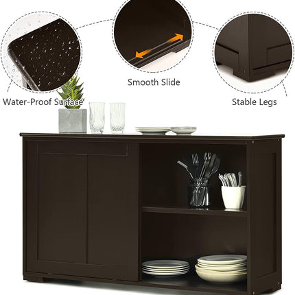 Antique Stackable Cabinet for Home Cupboard Buffet Dining Room (Espresso Sideboard with Sliding Door) - costzon
