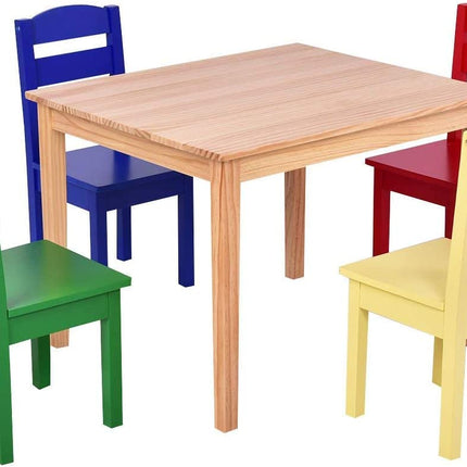 Costzon Kids Table and Chair Set, 5 Piece Wood Activity Table & Chairs