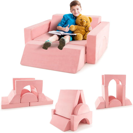 Costzon Convertible Toddler Couch, 8PCS Kids Modular Play Sofa w/Detachable Cover for Playroom