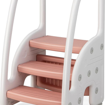 Costzon 3-Step Stool for Toddlers, Children Step Up Leaning Helper with Safety Handles, Non-Slip Pedals