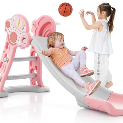 BABY JOY Toddler Slide, 3 in 1 Folding Baby Slide Climber Playset, Freestanding Slide with Long Slipping Slope