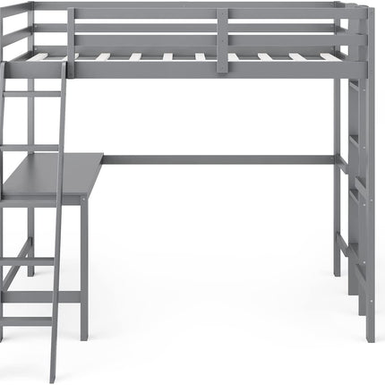 Costzon Loft Bed with Desk, Wooden Twin Size Loft Bed