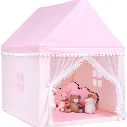 Costzon Kids Play Tent, Large Playhouse w/ Washable Mat, Windows, Solid Wood Frame