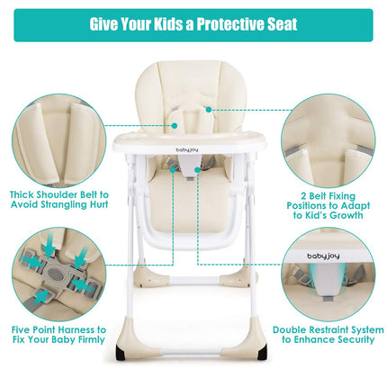 BABY JOY Convertible High Chair for Babies & Toddlers, Height Adjustable, Grow & Go High Chair w/Recline & Footrest - costzon