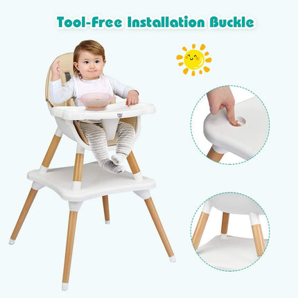 BABY JOY 5 in 1 High Chair, Baby Eat & Grow Convertible High Chair/Booster Seat/Toddler Chair & Table (Khaki) - costzon