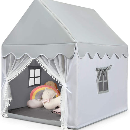 Costzon Kids Play Tent, Large Playhouse w/ Washable Mat, Windows, Solid Wood Frame