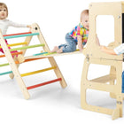 Costzon Climbing Toys for Toddlers with Kids Table and Chair Set, Foldable Montessori Wooden Climber Ladder