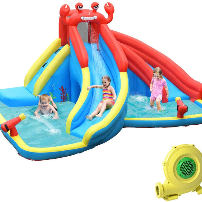 BOUNTECH Inflatable Water Slide, Crab Themed Bouncer Park w/Double Slides - costzon