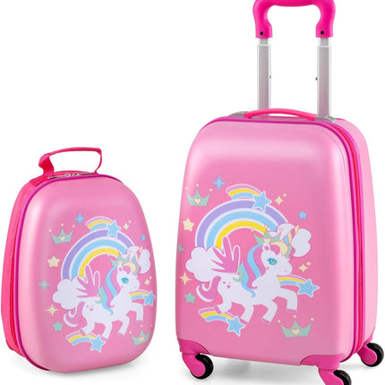 BABY JOY 2 PC Kids Luggage, 16" Toddlers Carry-on Suitcase & 12" Backpack Set