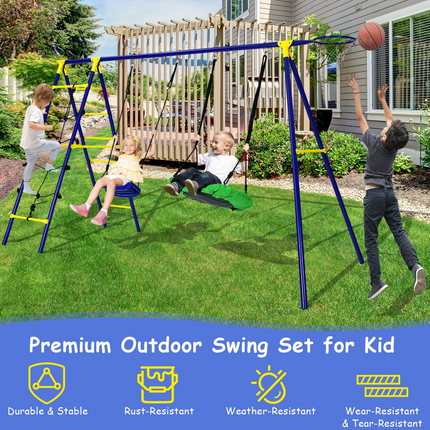 Costzon 550lbs Swing Sets for Backyard, 5 in 1 Heavy Duty Extra Large Metal Swing Frame, Outdoor Playset