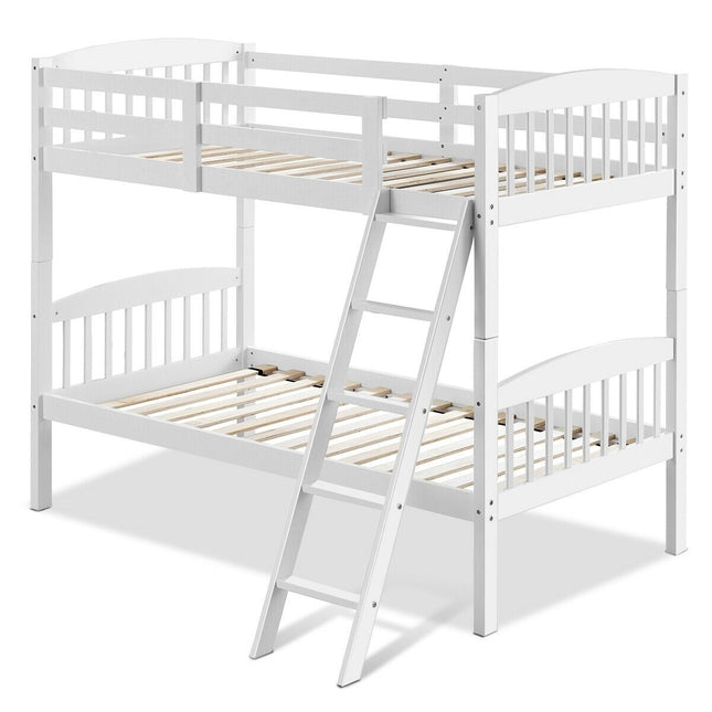 Costzon Twin Over Twin Bunk Beds, Convertible Into Two Individual Solid Rubberwood Beds (White) - costzon