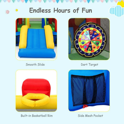 Costzon Inflatable Bounce House, 7-in-1 Jump and Slide Bouncer w/ Basketball Rim(Without Blower) - costzon