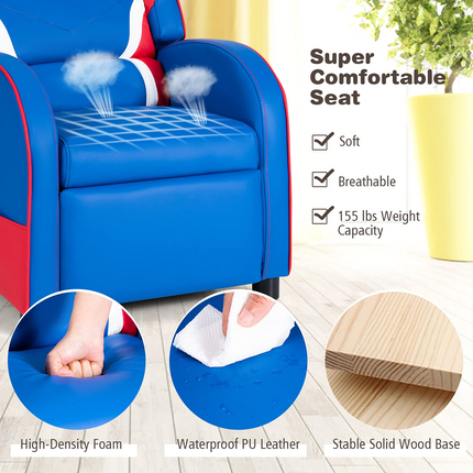 Costzon Kids Recliner, Gaming Recliner Chair, Ergonomic Leather Lounge Chair, Adjustable Recliner Sofa for Boys Girls