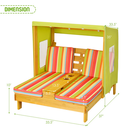 Costzon Kids Chaise Lounge, Double Seat Patio Chair w/Canopy, Cup Holders