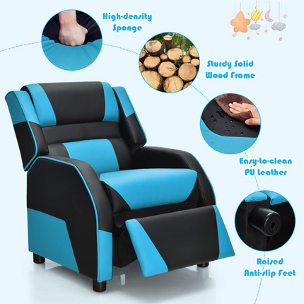 Costzon Kids Recliner, Gaming Recliner Chair, Ergonomic Leather Lounge Chair, Adjustable Racing Style Sofa for Children