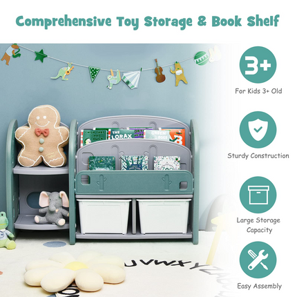 Costzon Kids Toy Storage Organizer, Toddler Bookshelf Cabinet w/ 2-Tier Bookshelf