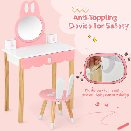 Costzon Kids Vanity Set with Mirror, 2 in 1 Princess Makeup Dressing Table w/ Detachable Top