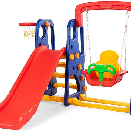 Costzon Toddler Climber and Swing Set, 4 in 1 Climber Slide Playset w/Basketball Hoop - costzon