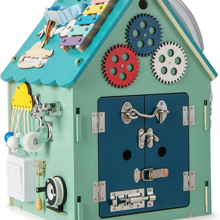 Costzon Montessori Busy House Toy, Wooden Multi-Purpose Play House, Educational Learning Toy for Boys & Girls