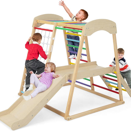 Costzon 6-in-1 Indoor Jungle Gym, Large Size Montessori Climbing Toys for Toddlers with Monkey Bars