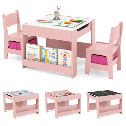 Costzon Kids Table and Chairs, 4 in 1 Wooden Activity Desk Set, Toddler Table and Chair Set