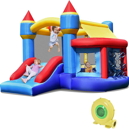 Inflatable Bounce House, Kids Jump 'n Slide Bouncer w/Basketball Rim - costzon