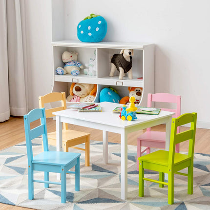 Costzon Kids Table and Chair Set, 5 Piece Wood Activity Table & Chairs