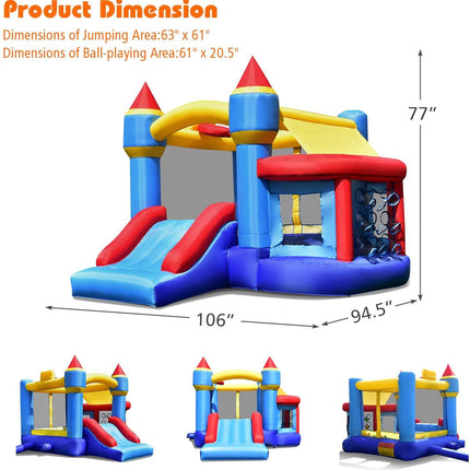 Inflatable Bounce House, Kids Jump 'n Slide Bouncer w/Basketball Rim - costzon