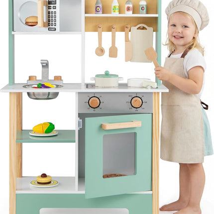 Costzon Wooden Toy Kitchen w/Microwave