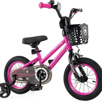 BABY JOY Starry Kids Bike, 12 14 16 18 Inch Bicycle with Training Wheels, Storage Basket