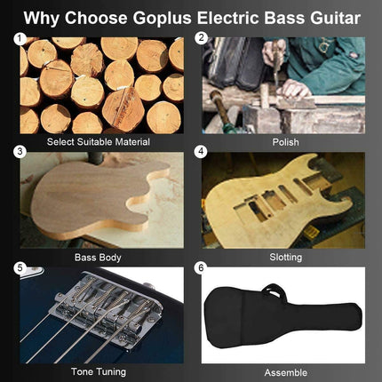 Full Size Electric 4 String Bass Guitar for Beginner Complete Kit - costzon
