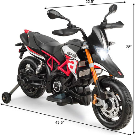 Costzon 12V Kids Motorcycle, Licensed Aprilia Electric Motorcycle Ride On Toy w/ Training Wheels,Red - costzon