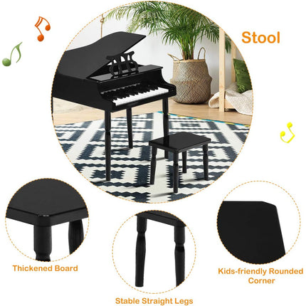 Costzon Classical Kids Piano, 30 Keys Wood Toy Grand Piano with Music Stand and Bench - costzon