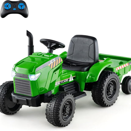 Costzon Ride on Tractor with Trailer, 12V Battery Powered Electric Vehicles with Remote Control
