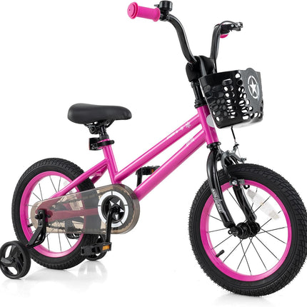 BABY JOY Starry Kids Bike, 12 14 16 18 Inch Bicycle with Training Wheels, Storage Basket
