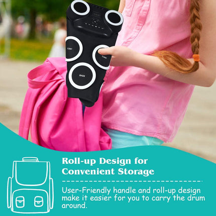 Costzon 9 Pads Electronic Drum Set with LED Light, Portable Roll up MIDI Drum Practice Pad w/Bluetooth (Black) - costzon