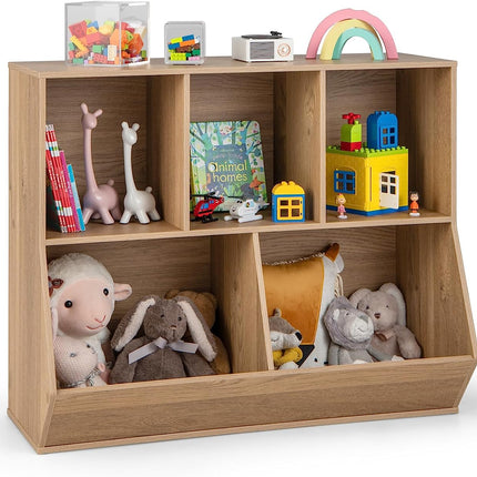 Costzon Toy Organizers and Storage with Bookshelf, Wooden 5 Cubby Children's Book Shelf Toy Storage Cabinet