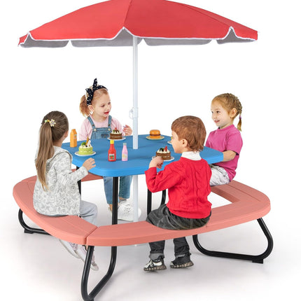 Costzon  8 Person Kids Outdoor Table and Chairs with Foldable & Adjustable Umbrella