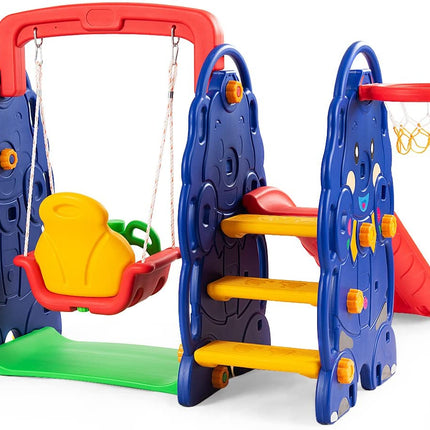 Costzon Toddler Climber and Swing Set, 4 in 1 Climber Slide Playset w/Basketball Hoop - costzon
