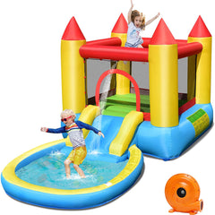 Costzon Inflatable Bounce House, Castle Jumping Bouncer with Water Slide (with 580W Air Blower) - costzon