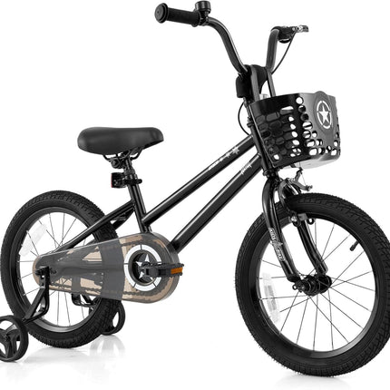 BABY JOY Starry Kids Bike, 12 14 16 18 Inch Bicycle with Training Wheels, Storage Basket