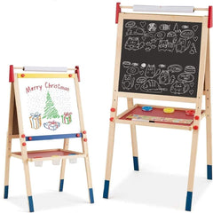 Costzon 3 in 1 Kids Art Easel with Paper Roll, Double Sided Adjustable Chalkboard & White Dry Erase with 4 Drawing Board Clips - costzon