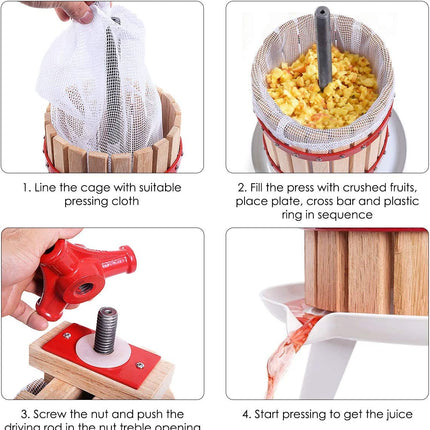Fruit and Wine Press, 1.6 Gallon /6 Liter Solid Wood Basket - costzon
