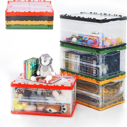 Costzon 4 Pack Toy Storage Organizers, Clear Collapsible Toy Container Bins with Lids