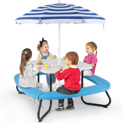 Costzon  8 Person Kids Outdoor Table and Chairs with Foldable & Adjustable Umbrella
