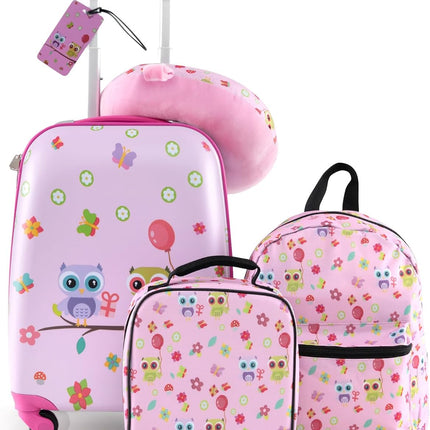 BABY JOY Kids Luggage, 5 Pieces Luggage Set w/ 16" Carry-on Hardshell Spinner Toddler Suitcase, 13" Backpack